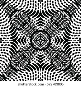 Seamless abstract monochrome engraving pattern. Texture for certificate or diploma, currency and money design. Single-leaf woodcut, xylography, printmaking. Vector Illustration