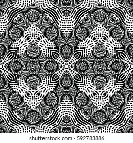 Seamless abstract monochrome engraving pattern. Texture for certificate or diploma, currency and money design. Single-leaf woodcut, xylography, printmaking. Vector Illustration