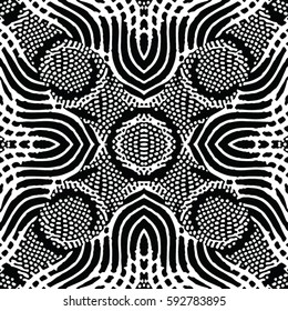 Seamless abstract monochrome engraving pattern. Texture for certificate or diploma, currency and money design. Single-leaf woodcut, xylography, printmaking. Vector Illustration