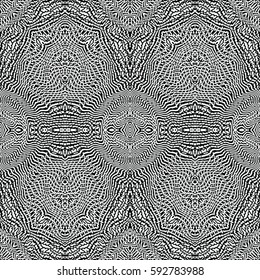 Seamless abstract monochrome engraving pattern. Texture for certificate or diploma, currency and money design. Single-leaf woodcut, xylography, printmaking. Vector Illustration