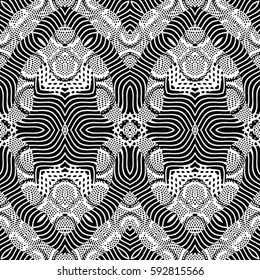 Seamless abstract monochrome engraving pattern. Texture for certificate or diploma, currency and money design. Single-leaf woodcut, xylography, printmaking. Vector Illustration