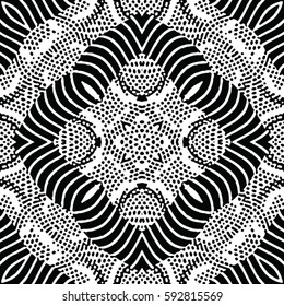 Seamless abstract monochrome engraving pattern. Texture for certificate or diploma, currency and money design. Single-leaf woodcut, xylography, printmaking. Vector Illustration
