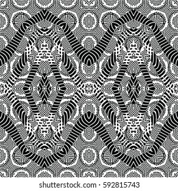 Seamless abstract monochrome engraving pattern. Texture for certificate or diploma, currency and money design. Single-leaf woodcut, xylography, printmaking. Vector Illustration