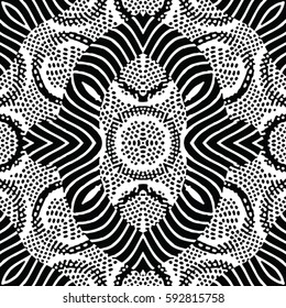 Seamless abstract monochrome engraving pattern. Texture for certificate or diploma, currency and money design. Single-leaf woodcut, xylography, printmaking. Vector Illustration