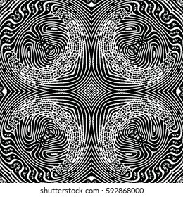 Seamless abstract monochrome engraving pattern. Texture for certificate or diploma, currency and money design. Single-leaf woodcut, xylography, printmaking. Vector Illustration