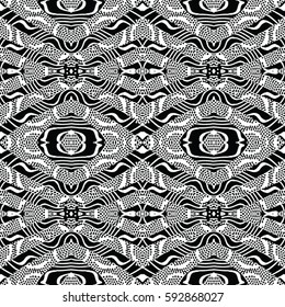 Seamless abstract monochrome engraving pattern. Texture for certificate or diploma, currency and money design. Single-leaf woodcut, xylography, printmaking. Vector Illustration