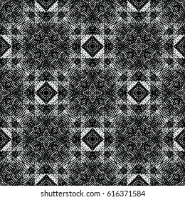 Seamless abstract monochrome engraving pattern. Texture for certificate or diploma, currency and money design. Single-leaf woodcut, xylography, printmaking. Vector Illustration