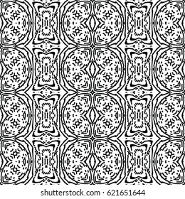 Seamless abstract monochrome engraving pattern. Texture for certificate or diploma, currency and money design. Single-leaf woodcut, xylography, printmaking. Vector Illustration