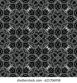 Seamless abstract monochrome engraving pattern. Texture for certificate or diploma, currency and money design. Single-leaf woodcut, xylography, printmaking. Vector Illustration