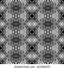 Seamless abstract monochrome engraving pattern. Texture for certificate or diploma, currency and money design. Single-leaf woodcut, xylography, printmaking. Vector Illustration