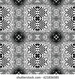 Seamless abstract monochrome engraving pattern. Texture for certificate or diploma, currency and money design. Single-leaf woodcut, xylography, printmaking. Vector Illustration