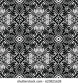 Seamless abstract monochrome engraving pattern. Texture for certificate or diploma, currency and money design. Single-leaf woodcut, xylography, printmaking. Vector Illustration