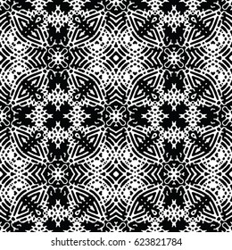 Seamless abstract monochrome engraving pattern. Texture for certificate or diploma, currency and money design. Single-leaf woodcut, xylography, printmaking. Vector Illustration