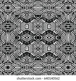 Seamless abstract monochrome engraving pattern. Texture for certificate or diploma, currency and money design. Single-leaf woodcut, xylography, printmaking. Vector Illustration