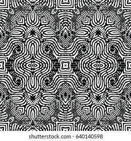 Seamless abstract monochrome engraving pattern. Texture for certificate or diploma, currency and money design. Single-leaf woodcut, xylography, printmaking. Vector Illustration