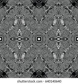 Seamless abstract monochrome engraving pattern. Texture for certificate or diploma, currency and money design. Single-leaf woodcut, xylography, printmaking. Vector Illustration