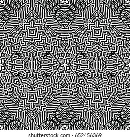 Seamless abstract monochrome engraving pattern. Texture for certificate or diploma, currency and money design. Single-leaf woodcut, xylography, printmaking. Vector Illustration