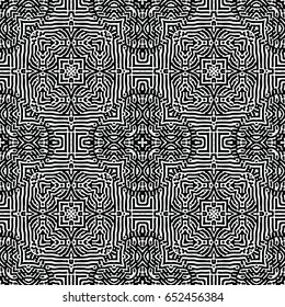 Seamless abstract monochrome engraving pattern. Texture for certificate or diploma, currency and money design. Single-leaf woodcut, xylography, printmaking. Vector Illustration