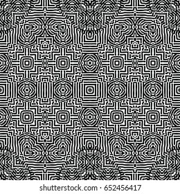 Seamless abstract monochrome engraving pattern. Texture for certificate or diploma, currency and money design. Single-leaf woodcut, xylography, printmaking. Vector Illustration