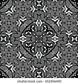 Seamless abstract monochrome engraving pattern. Texture for certificate or diploma, currency and money design. Single-leaf woodcut, xylography, printmaking. Vector Illustration