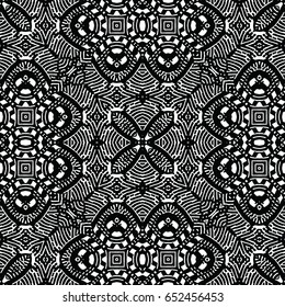 Seamless abstract monochrome engraving pattern. Texture for certificate or diploma, currency and money design. Single-leaf woodcut, xylography, printmaking. Vector Illustration