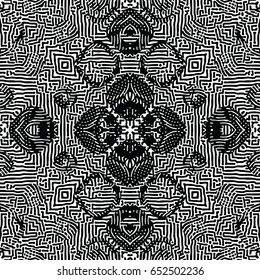 Seamless abstract monochrome engraving pattern. Texture for certificate or diploma, currency and money design. Single-leaf woodcut, xylography, printmaking. Vector Illustration