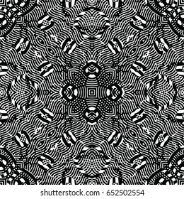 Seamless abstract monochrome engraving pattern. Texture for certificate or diploma, currency and money design. Single-leaf woodcut, xylography, printmaking. Vector Illustration