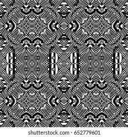 Seamless abstract monochrome engraving pattern. Texture for certificate or diploma, currency and money design. Single-leaf woodcut, xylography, printmaking. Vector Illustration
