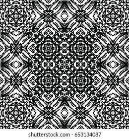 Seamless abstract monochrome engraving pattern. Texture for certificate or diploma, currency and money design. Single-leaf woodcut, xylography, printmaking. Vector Illustration