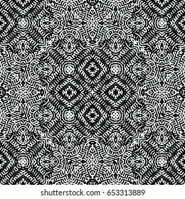 Seamless abstract monochrome engraving pattern. Texture for certificate or diploma, currency and money design. Single-leaf woodcut, xylography, printmaking. Vector Illustration