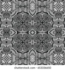 Seamless abstract monochrome engraving pattern. Texture for certificate or diploma, currency and money design. Single-leaf woodcut, xylography, printmaking. Vector Illustration