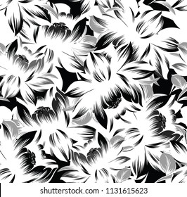 Seamless abstract monochrome floral pattern