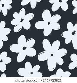 Patrón floral monocromo abstracto sin costuras con flores silvestres naive. Estampado de Daisy Daisy. Estilo escandinavo simple. Ilustración vectorial