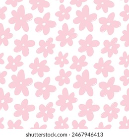 Seamless abstract monochrome floral pattern with naive wild flowers. Daisy ditsy print. Simple Scandinavian style. Vector illustration