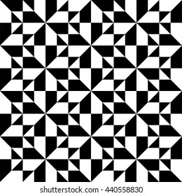 Seamless abstract monochrome geometric pattern with triangles and squares, vector illustration
