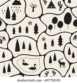seamless abstract monochrome hand drawn village map pattern background