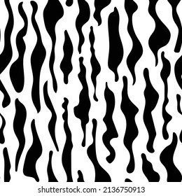 Seamless abstract monochrome pattern. Black and white print with wavy lines, dots and spots. Brush strokes are hand drawn. Vector texture.