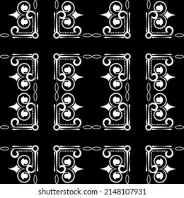  Seamless abstract, monochrome pattern on a black background from elements in the Arabic, Asian style.