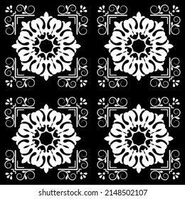  Seamless abstract, monochrome pattern on a black background from elements in the Arabic, Asian style.