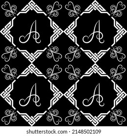  Seamless abstract, monochrome pattern on a black background from elements in the Arabic, Asian style.