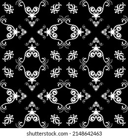  Patrón monocromo, abstracto y sin inconvenientes sobre un fondo negro de elementos de estilo árabe, asiático.