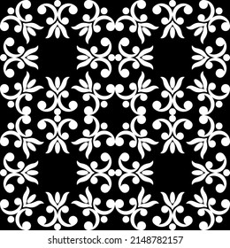 Seamless abstract, monochrome pattern on a black background from elements in the Arabic, Asian style.