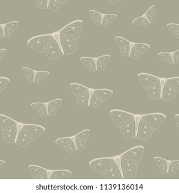 Seamless abstract monochrome pattern with silhouettes of transparent white butterflies or moths. Lymantrine Moth.