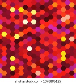 Seamless abstract mosaic background. Hexagons geometric background. Design elements. Vector illustration. Red, orange, yellow colors.