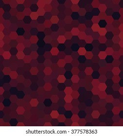 seamless abstract mosaic background. Hexagons geometric background. Design elements. Vector illustration. Red, black, brown colors. 