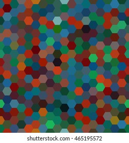 seamless abstract mosaic background. Hexagons geometric background. Design elements. Vector illustration. Orange, red, green, blue colors. 