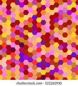 seamless abstract mosaic background. Hexagons geometric background. Design elements. Vector illustration. Pink, purple, red, yellow, orange colors. 