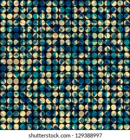Seamless abstract mosaic circles with triangles and grungy noise, vector illustration