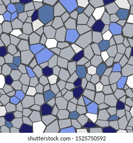 Seamless abstract mosaic pattern. Gray, purple and white polygonal shapes on dark background.