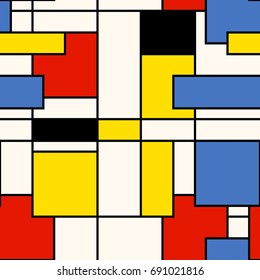 Seamless abstract mosaic pattern. Mondrian style. Vector illustration.